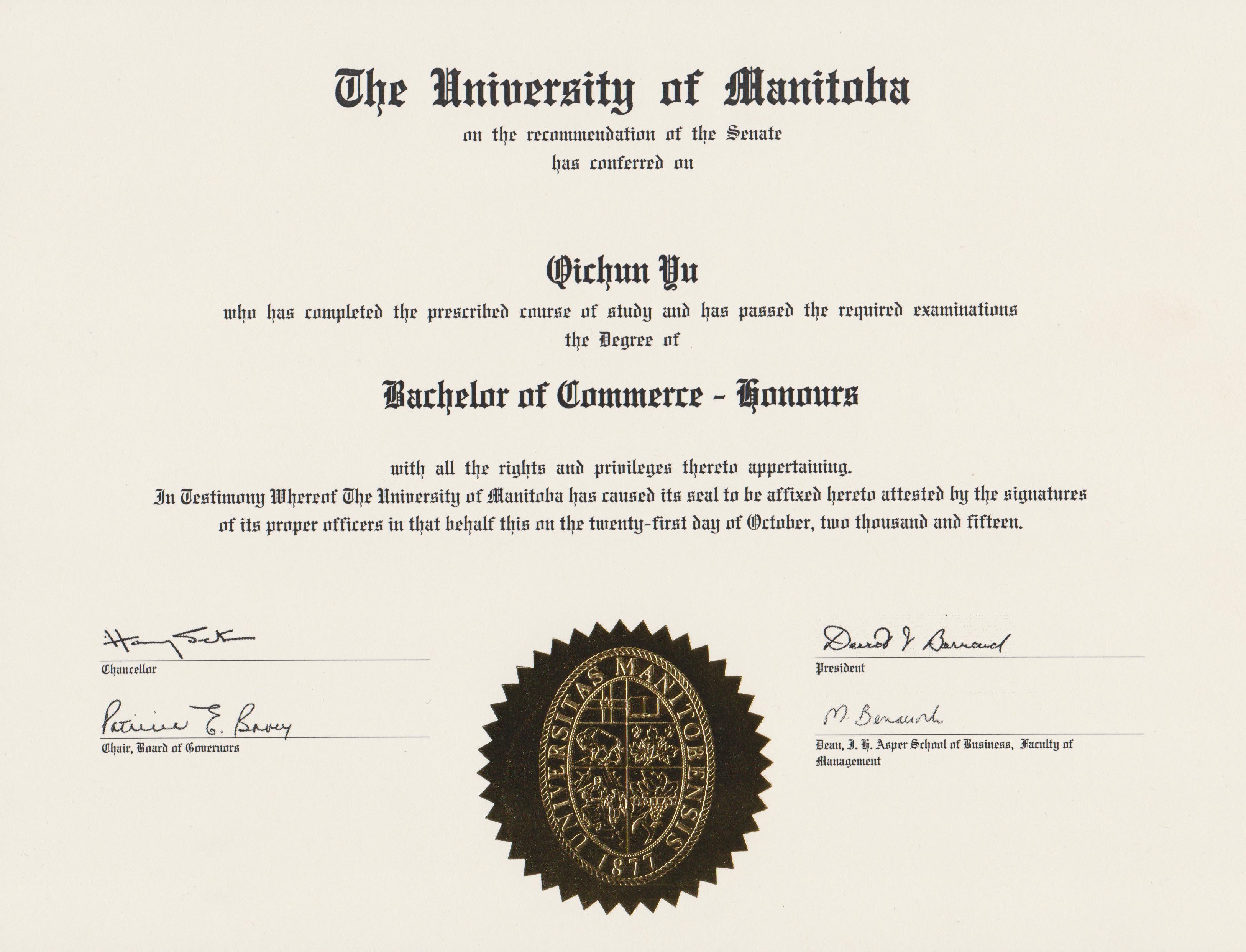 U of M Certificate